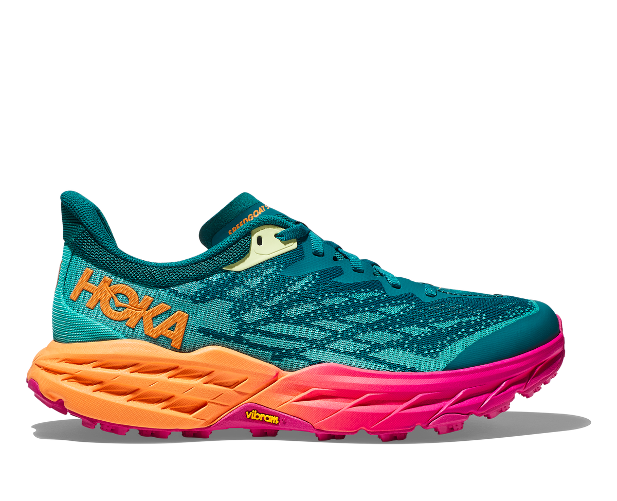 کفش تریل رانینگ مردانه HOKA Speedgoat 5 رنگ آبی فیروزه‌ای / نارنجی / صورتی (استوک اورجینال)